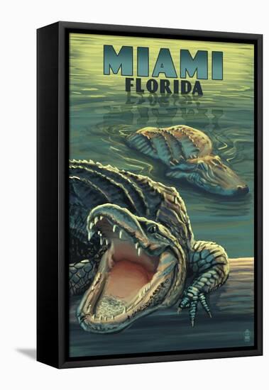 Miami, Florida - Alligators-Lantern Press-Framed Stretched Canvas