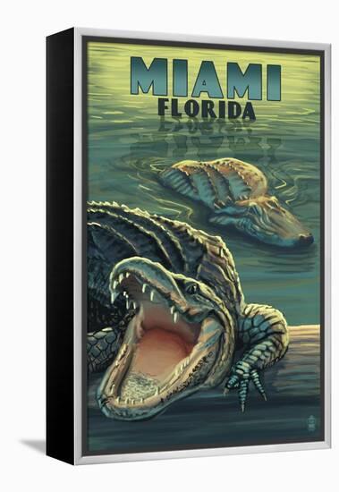 Miami, Florida - Alligators-Lantern Press-Framed Stretched Canvas