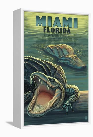 Miami, Florida - Alligators-Lantern Press-Framed Stretched Canvas
