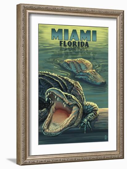 Miami, Florida - Alligators-Lantern Press-Framed Art Print