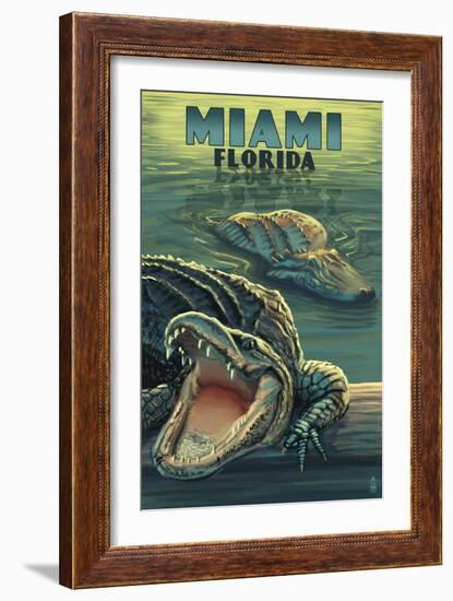 Miami, Florida - Alligators-Lantern Press-Framed Art Print