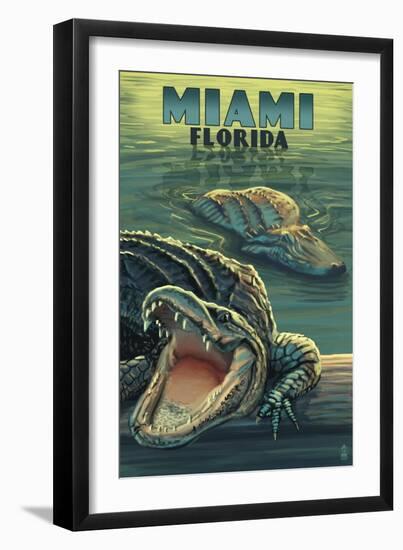 Miami, Florida - Alligators-Lantern Press-Framed Art Print