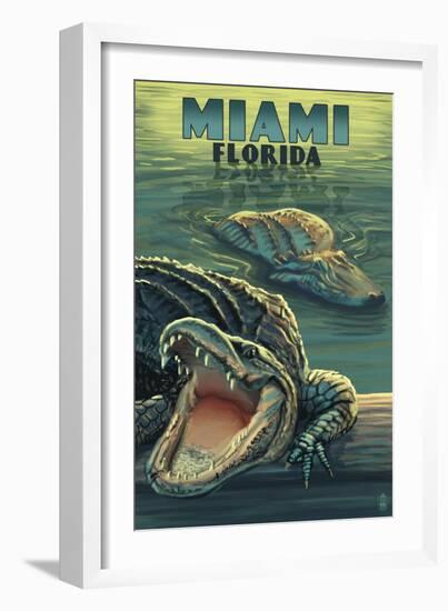 Miami, Florida - Alligators-Lantern Press-Framed Art Print