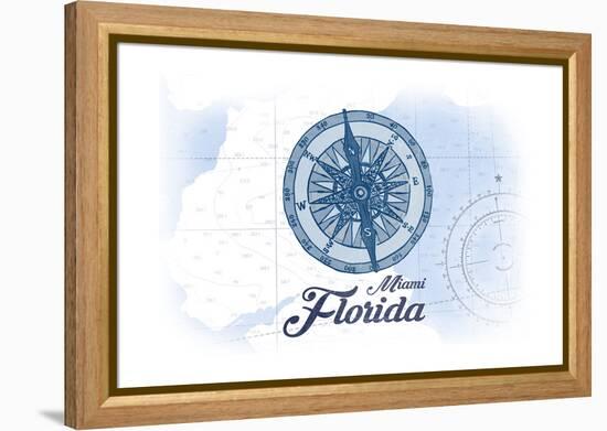 Miami, Florida - Compass - Blue - Coastal Icon-Lantern Press-Framed Stretched Canvas