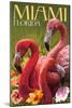 Miami, Florida - Flamingos-Lantern Press-Mounted Art Print