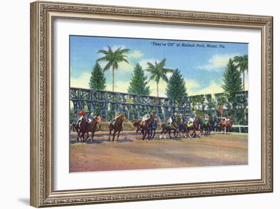 Miami, Florida - Hialeah Park; Horse Race Start Scene-Lantern Press-Framed Art Print