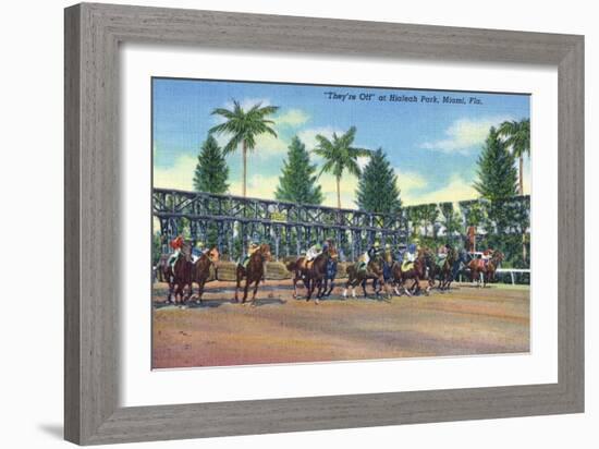 Miami, Florida - Hialeah Park; Horse Race Start Scene-Lantern Press-Framed Art Print