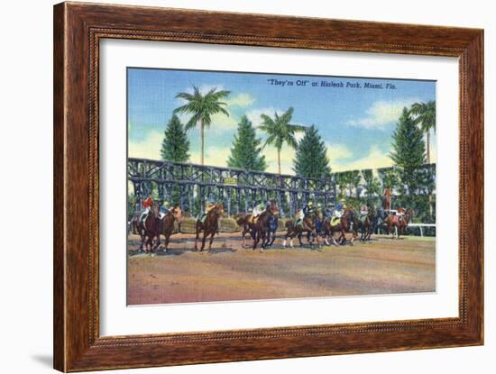 Miami, Florida - Hialeah Park; Horse Race Start Scene-Lantern Press-Framed Art Print