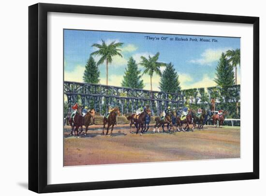 Miami, Florida - Hialeah Park; Horse Race Start Scene-Lantern Press-Framed Art Print