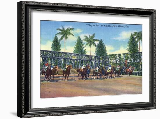 Miami, Florida - Hialeah Park; Horse Race Start Scene-Lantern Press-Framed Art Print