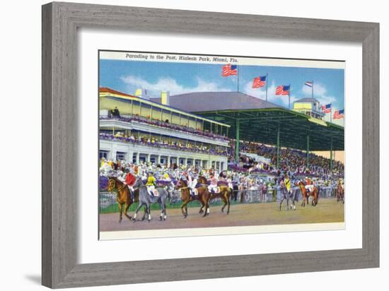 Miami, Florida - Hialeah Park; Parading to the Post Scene-Lantern Press-Framed Art Print