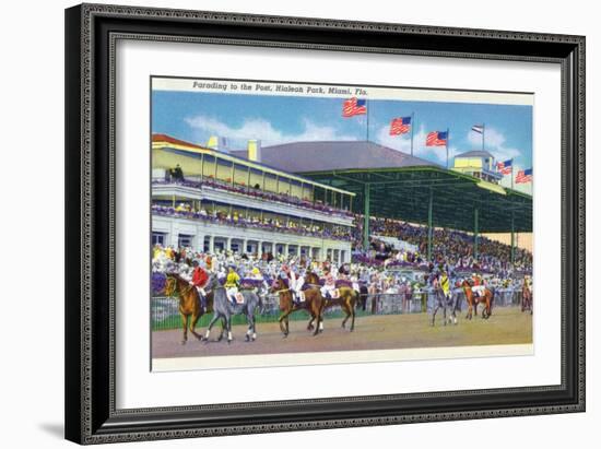 Miami, Florida - Hialeah Park; Parading to the Post Scene-Lantern Press-Framed Art Print