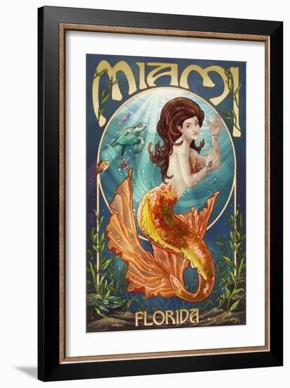 Miami, Florida - Mermaid-Lantern Press-Framed Art Print