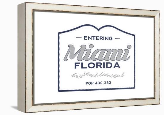 Miami, Florida - Now Entering (Blue)-Lantern Press-Framed Stretched Canvas