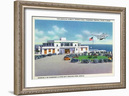 Miami, Florida - Pan-American Airways Terminal, Clipper Arriving from Jamaica-Lantern Press-Framed Art Print