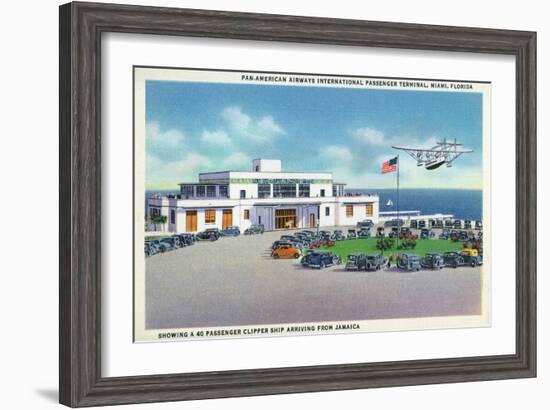 Miami, Florida - Pan-American Airways Terminal, Clipper Arriving from Jamaica-Lantern Press-Framed Art Print