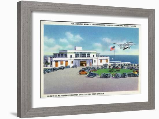 Miami, Florida - Pan-American Airways Terminal, Clipper Arriving from Jamaica-Lantern Press-Framed Art Print