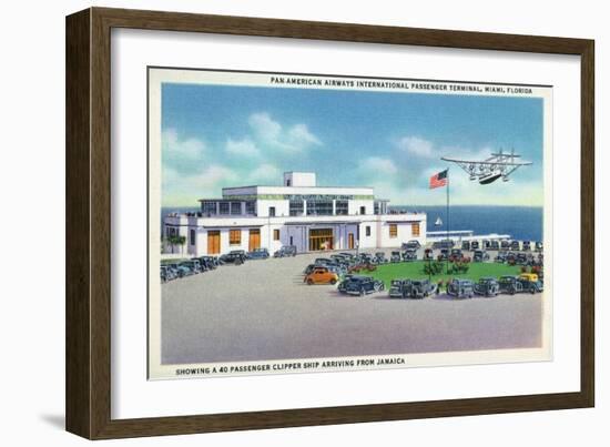 Miami, Florida - Pan-American Airways Terminal, Clipper Arriving from Jamaica-Lantern Press-Framed Art Print