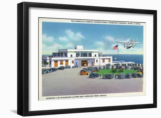 Miami, Florida - Pan-American Airways Terminal, Clipper Arriving from Jamaica-Lantern Press-Framed Art Print