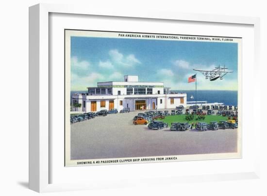 Miami, Florida - Pan-American Airways Terminal, Clipper Arriving from Jamaica-Lantern Press-Framed Art Print