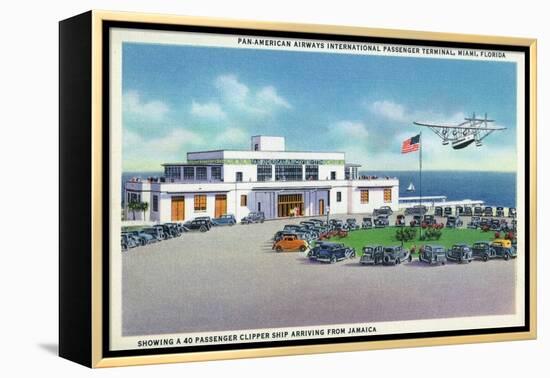 Miami, Florida - Pan-American Airways Terminal, Clipper Arriving from Jamaica-Lantern Press-Framed Stretched Canvas