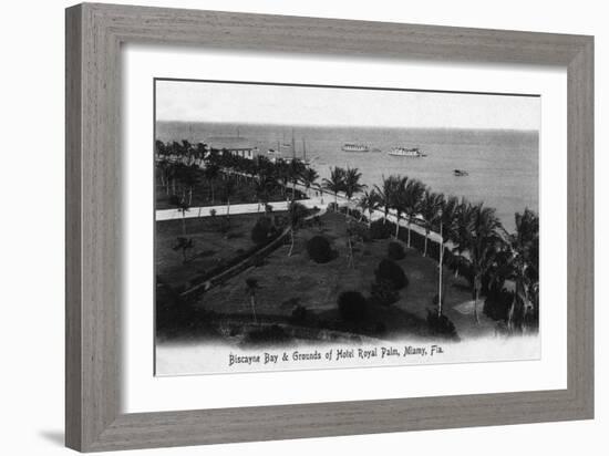 Miami, Florida - Royal Palm Hotel Grounds and Biscayne Bay View-Lantern Press-Framed Art Print