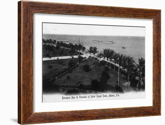 Miami, Florida - Royal Palm Hotel Grounds and Biscayne Bay View-Lantern Press-Framed Art Print