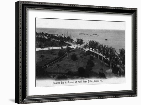 Miami, Florida - Royal Palm Hotel Grounds and Biscayne Bay View-Lantern Press-Framed Art Print