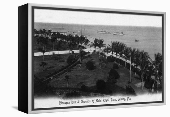 Miami, Florida - Royal Palm Hotel Grounds and Biscayne Bay View-Lantern Press-Framed Stretched Canvas