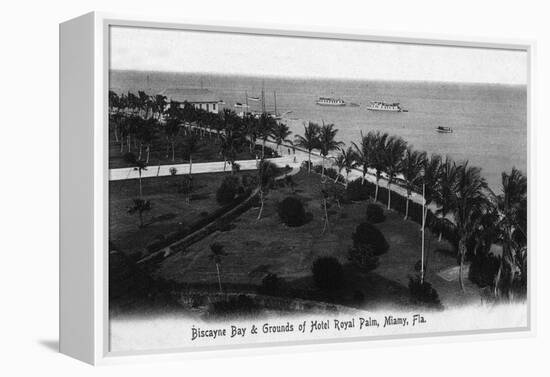 Miami, Florida - Royal Palm Hotel Grounds and Biscayne Bay View-Lantern Press-Framed Stretched Canvas