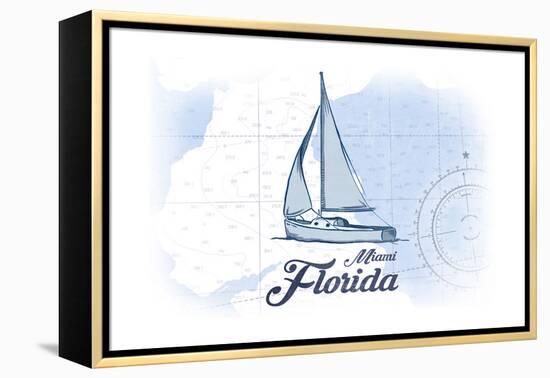 Miami, Florida - Sailboat - Blue - Coastal Icon-Lantern Press-Framed Stretched Canvas