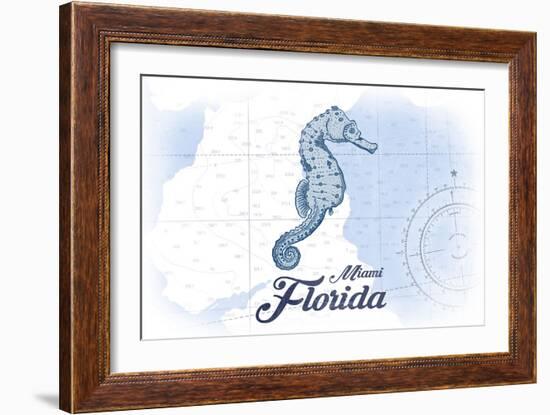 Miami, Florida - Seahorse - Blue - Coastal Icon-Lantern Press-Framed Art Print