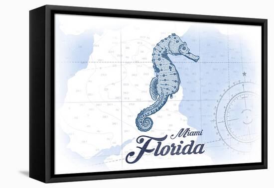 Miami, Florida - Seahorse - Blue - Coastal Icon-Lantern Press-Framed Stretched Canvas