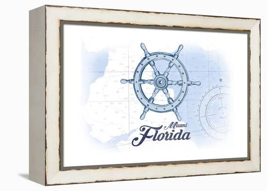 Miami, Florida - Ship Wheel - Blue - Coastal Icon-Lantern Press-Framed Stretched Canvas