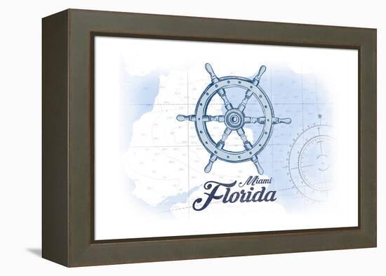 Miami, Florida - Ship Wheel - Blue - Coastal Icon-Lantern Press-Framed Stretched Canvas