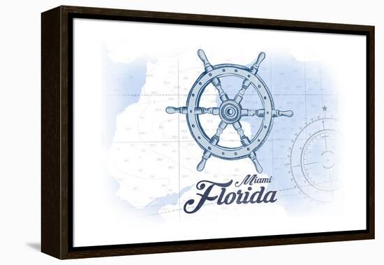 Miami, Florida - Ship Wheel - Blue - Coastal Icon-Lantern Press-Framed Stretched Canvas