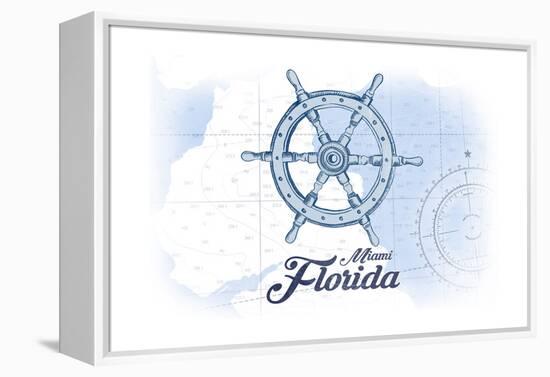 Miami, Florida - Ship Wheel - Blue - Coastal Icon-Lantern Press-Framed Stretched Canvas