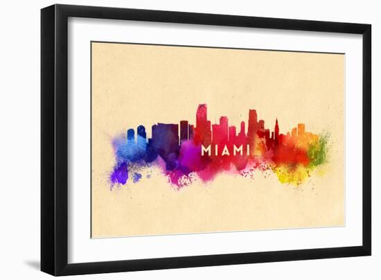Miami, Florida - Skyline Abstract-Lantern Press-Framed Art Print