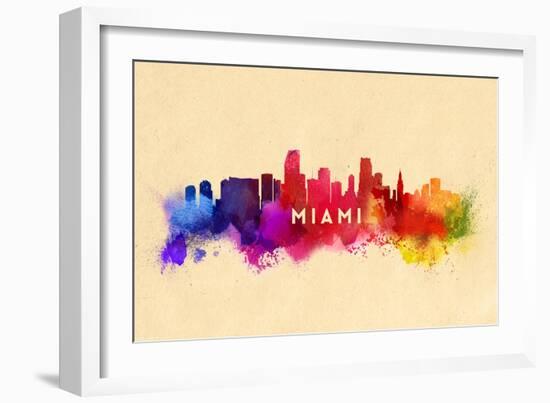 Miami, Florida - Skyline Abstract-Lantern Press-Framed Art Print