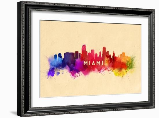 Miami, Florida - Skyline Abstract-Lantern Press-Framed Art Print