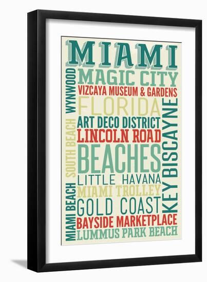 Miami, Florida - Typography-Lantern Press-Framed Art Print