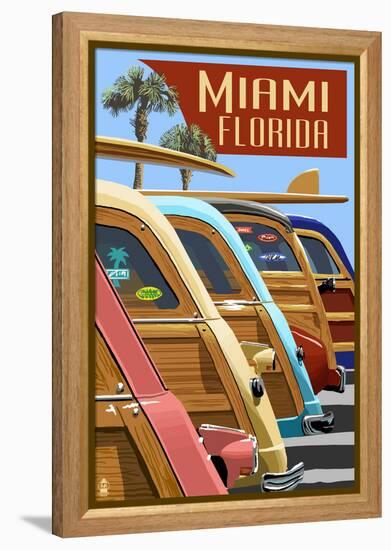 Miami, Florida - Woodies Lined Up-Lantern Press-Framed Stretched Canvas