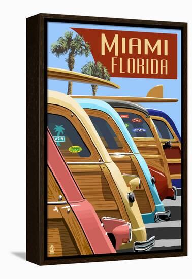 Miami, Florida - Woodies Lined Up-Lantern Press-Framed Stretched Canvas