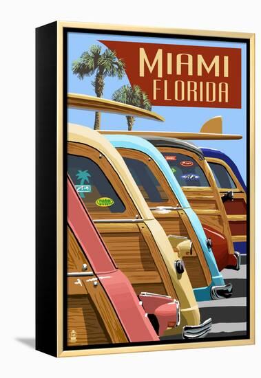 Miami, Florida - Woodies Lined Up-Lantern Press-Framed Stretched Canvas