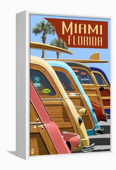 Miami, Florida - Woodies Lined Up-Lantern Press-Framed Stretched Canvas