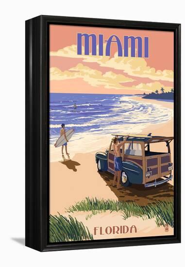 Miami, Florida - Woody on the Beach-Lantern Press-Framed Stretched Canvas