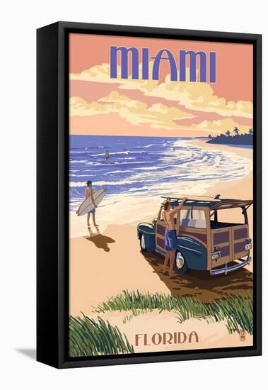 Miami, Florida - Woody on the Beach-Lantern Press-Framed Stretched Canvas