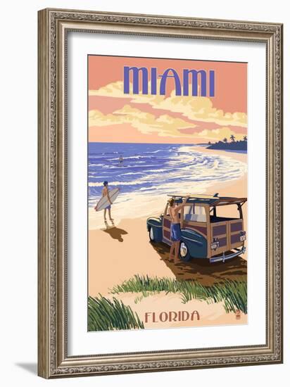 Miami, Florida - Woody on the Beach-Lantern Press-Framed Art Print