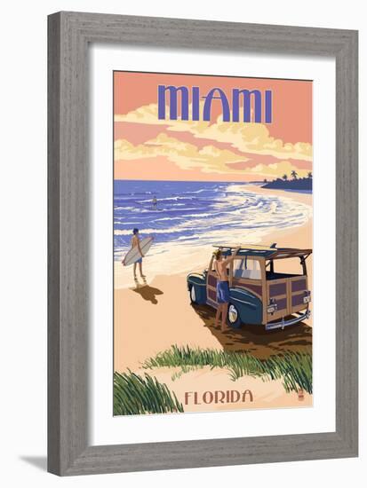 Miami, Florida - Woody on the Beach-Lantern Press-Framed Art Print