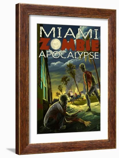 Miami, Florida - Zombie Apocalypse-Lantern Press-Framed Art Print